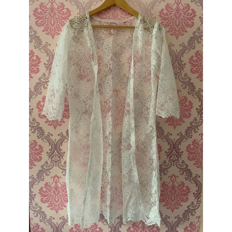 OUTER PUTIH RAYA LEBARAN LACE OUTER PUTIH TULANG RAYA