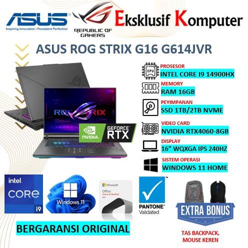 Laptop Gaming Asus ROG Strix G16 G614JVR Intel Core i9 14900HX RAM 32GB SSD 2TB RTX4060 8GB WQXGA 240Hz Windows 11+OHS 2021 - Eclipse Grey