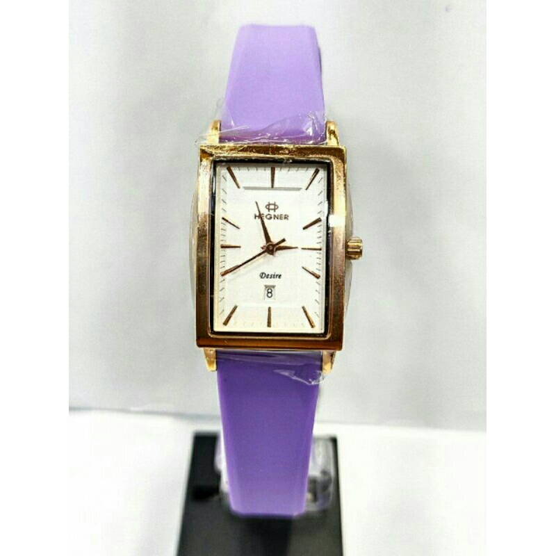 Jam tangan wanita HEGNER 1664 rosegold strap rubber purple