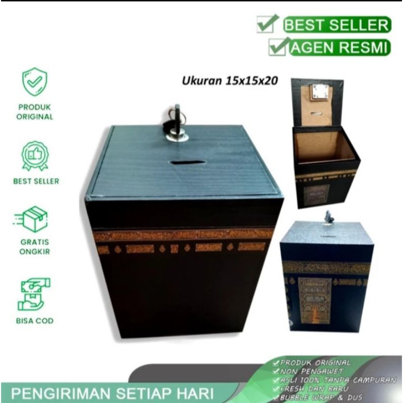 Celangan Ka'Bah Kecil & Besar Celengan Ka'bah Oleh Oleh Umroh Celengan Bahan Kayu