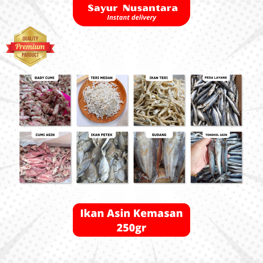 

Ikan Asin, Baby Cumi, Teri Medan, Peda Layang, Petek Super 250gr - Sayur Nusantara