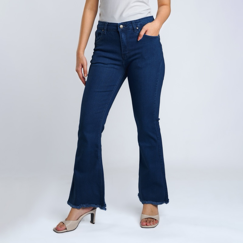 DLINE Celana Cutbray Soft Jeans Panjang Wanita Longpant Denim Polos Bigsize Lexi Jean Biru Tua