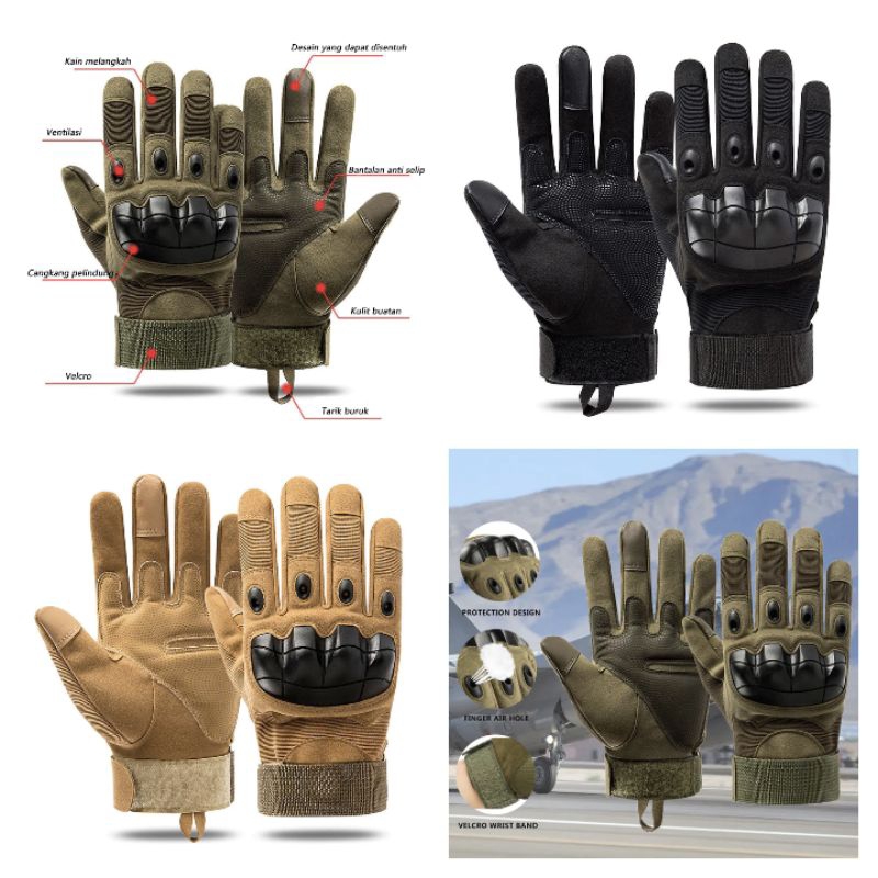 ORIGINAL IMPORT Sarung tangan full finger tactical gloves sarung tangan hijau army brimob tni kostra