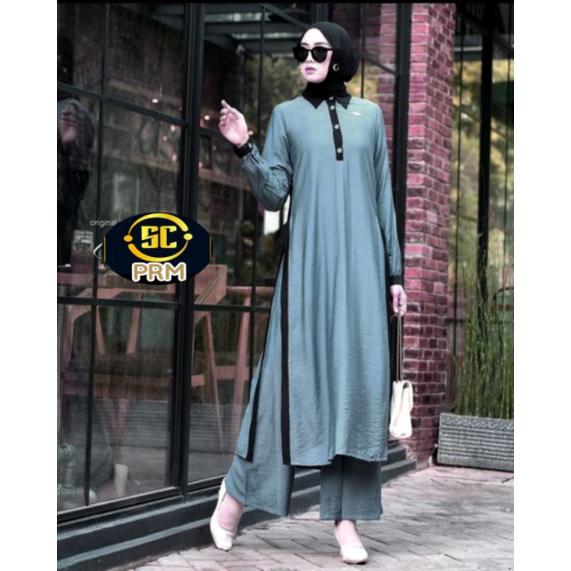 SETELAN TUNIK POLO LINEN PREMIUM/SETELAN WANITA IMPORT PREMIUM