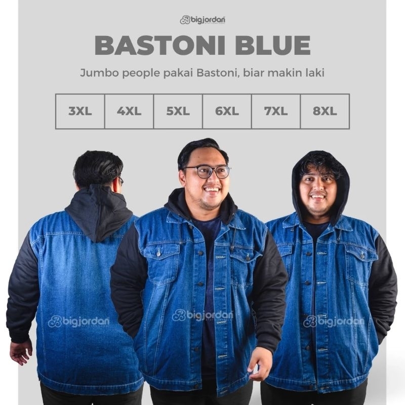 HOODIE JEANS BASTONI BLUE jaket jeans pria jumbo size 4XL 5XL 6XL 7XL 8XL jaket denim wanita big siz