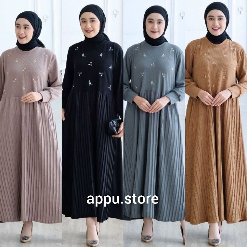 Qila Maxy Dress Wanita Kekinian Jumbo Kaos Knit Polos LD 110 / Baju Gamis Terbaru 2024 OOTD Kondanga