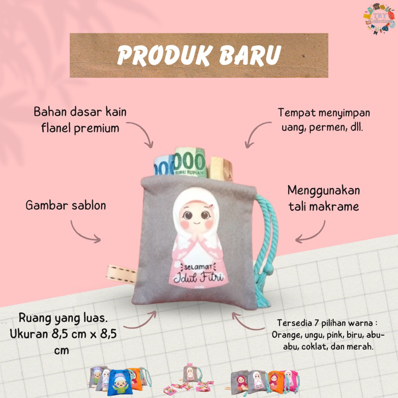 

[TRY COLLECTION] Amplop Lebaran Mini Pouch Serut Bahan Kain Flanel Premium SKU : AL