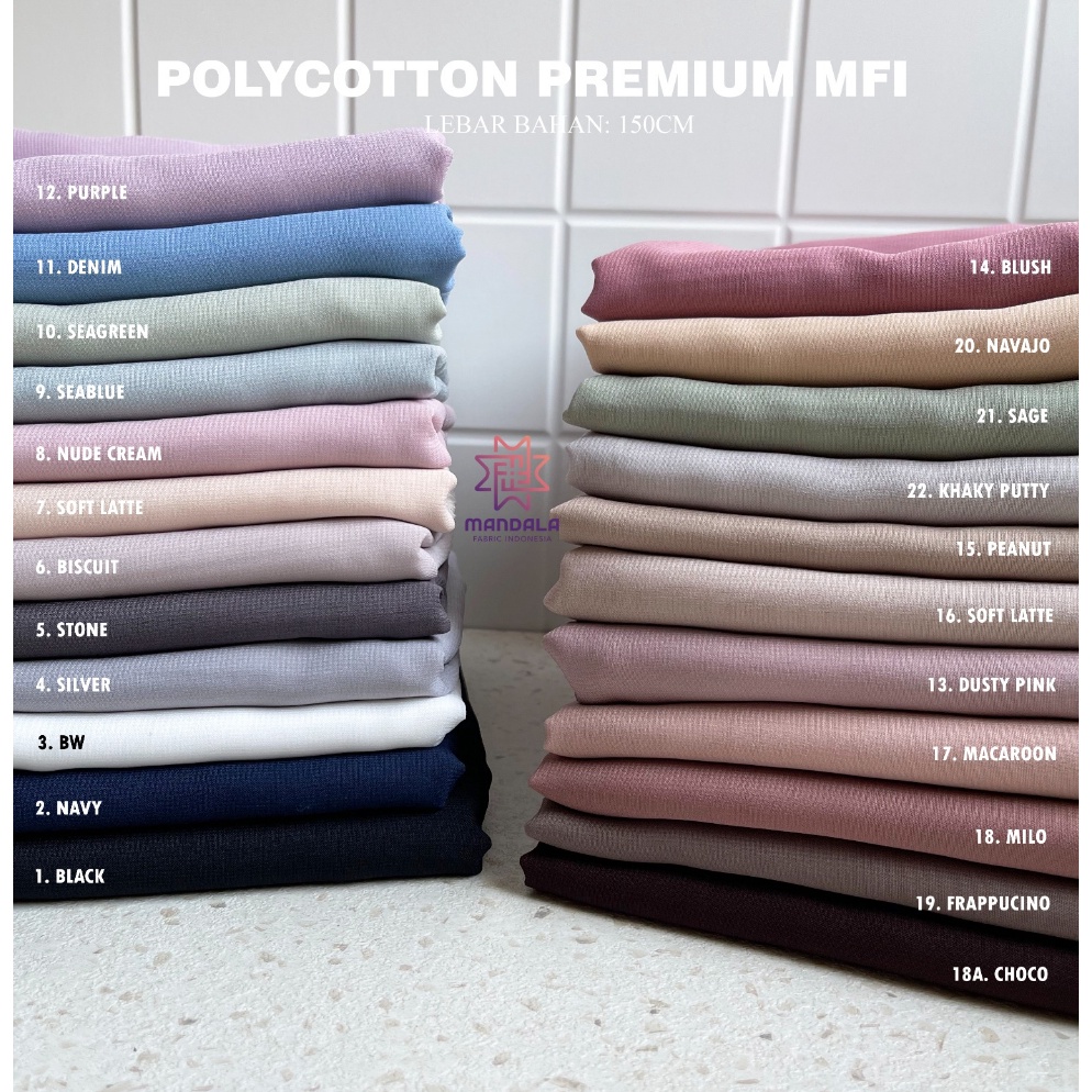Produk Terbaik Bahan Kain Polycotton Premium MFI Lebar 15cm  Polycotton Premium Syari Plain Square J
