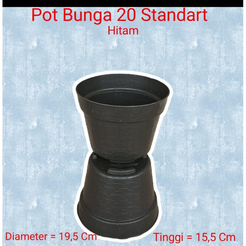 pot ukuran 20 cm warna hitam tinggi 15.5 cm diameter 19.5