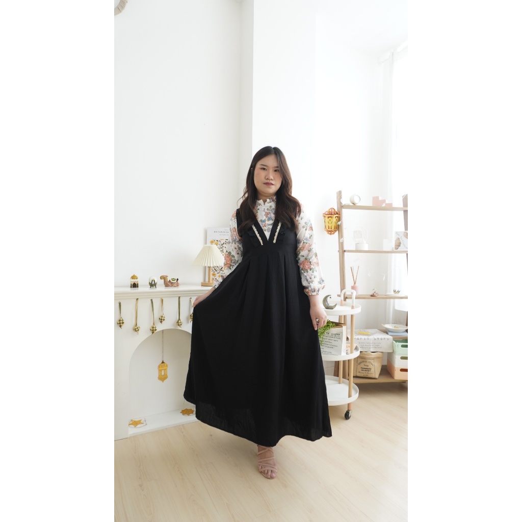 The.Epilog | Dress Gamis Wanita Polo Linen Kombinasi Gucci Cey Peony | Gamis Wanita | Gamis Motif | 