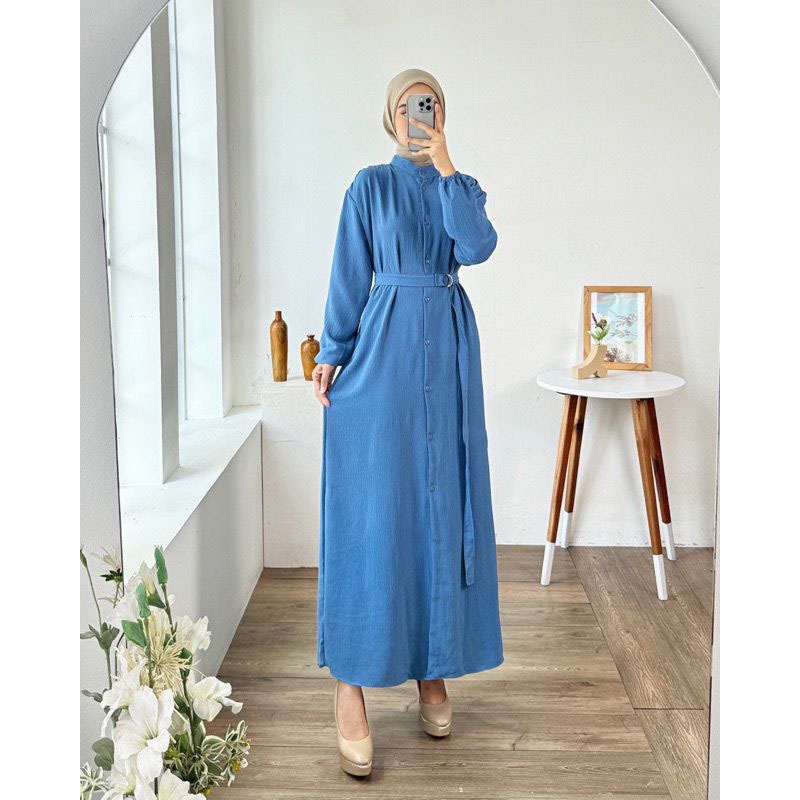 DRESS GAMIS FULL KANCING CRINKLE AIRFLOW LD 110 // GAMIS POLOS CRINKLE // GAMIS MUSLIMAH TERBARU REM