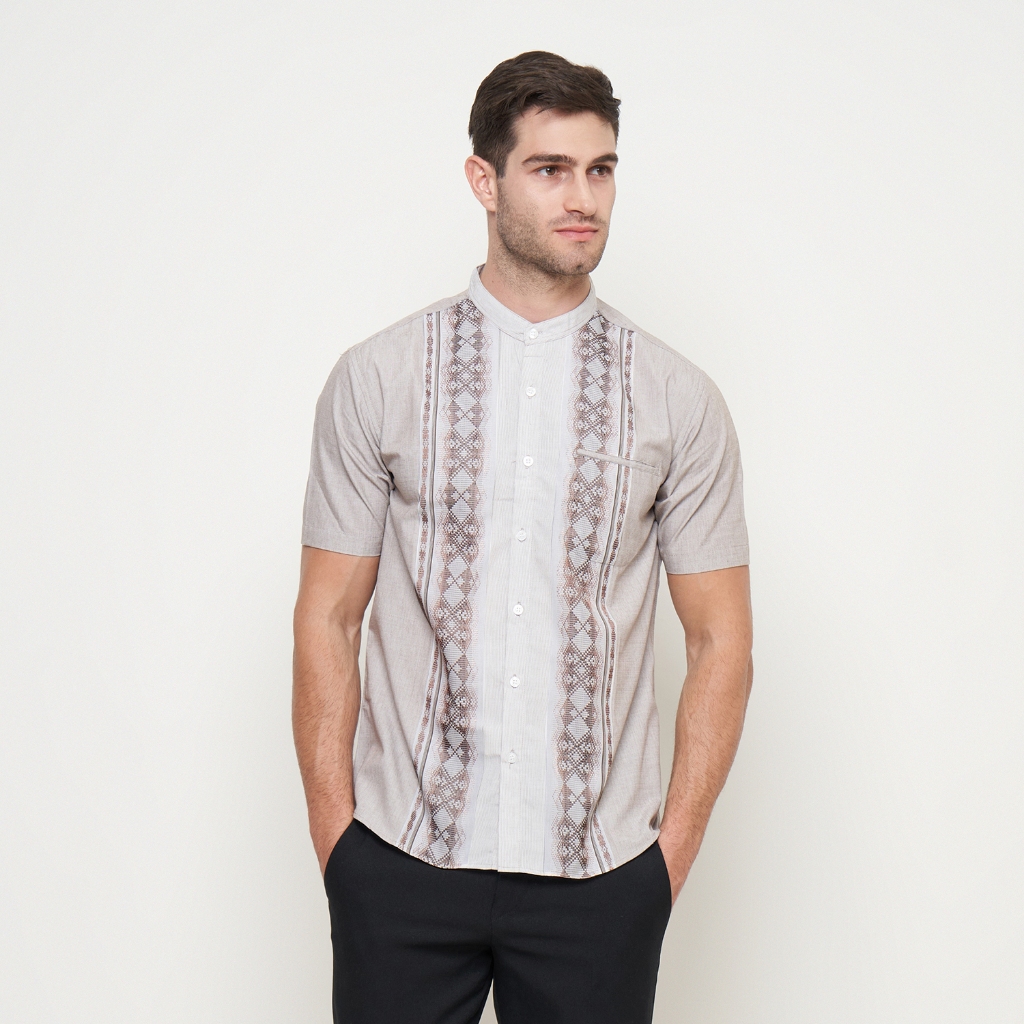 Baju Muslim Pria Baju Koko Motif Bordir Lengan Pendek Warna Cream OLRM211