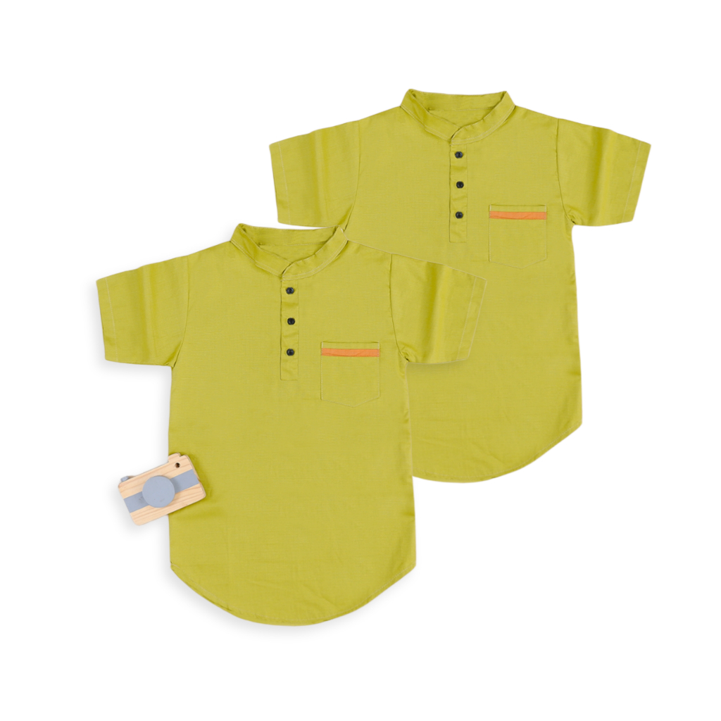 Kemeja koko anak laki laki warna lemon lime bayi dan tanggung usia 1 sampai 12 tahun