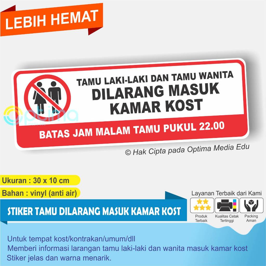 CETAK STIKER TAMU LAKI LAKI DAN WANITA DILARANG MASUK KAMAR KOST