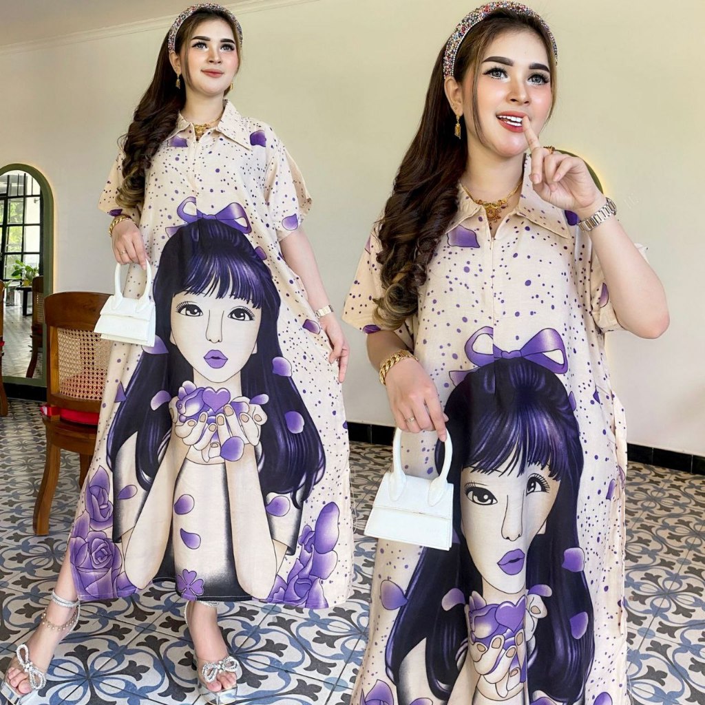 DASTER KERAH BUSUI CYBEL RESLETING DEPAN ZIPPER LD 120 CM PB 105 CM BAHAN RAYON HALUS LEMBUT PREMIUM