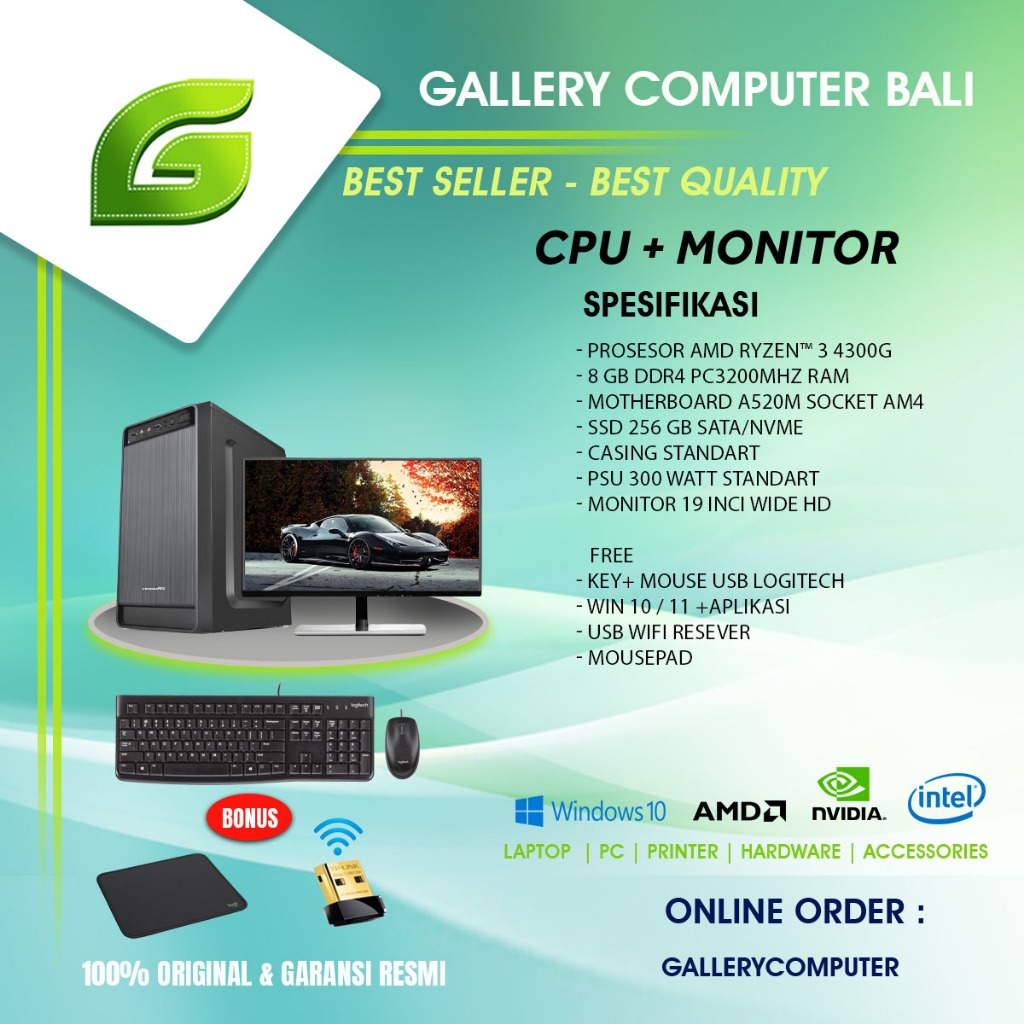 ( cpu dan monitor ) komputer pc rakitan amd ryzen 3 4300g