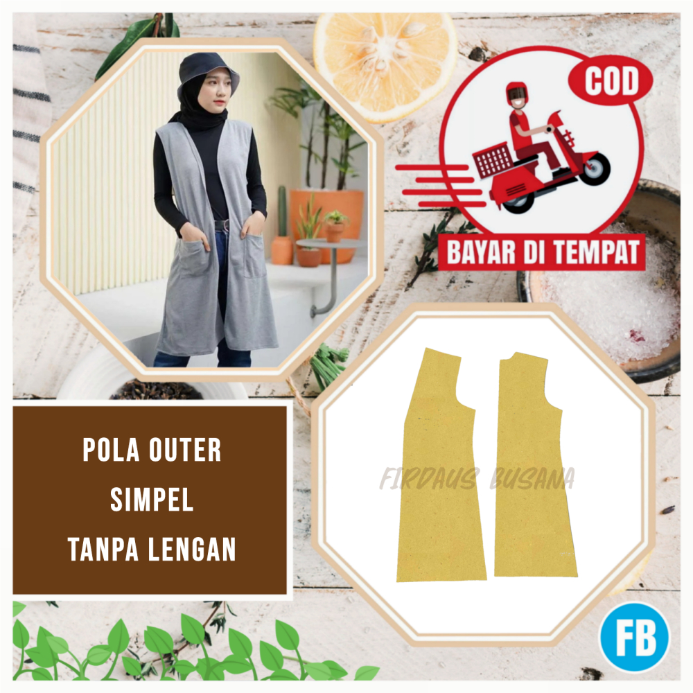 【COD】Pola Outer Simple Tanpa Lengan  | Pola Baju Wanita Lengkap | Pola Instan | Pola Jiplak | Pola J