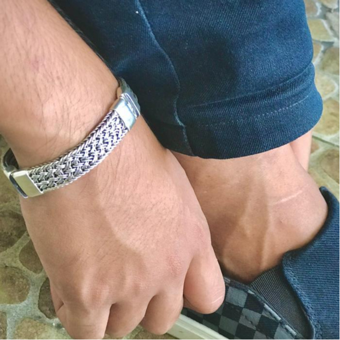 Gelang Perak Bakar Bali - Model Kepang 4 Rantai Tulang Naga (GLKPNG)