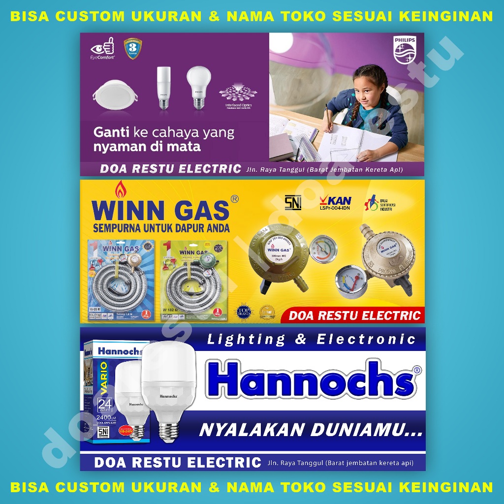 Banner Spanduk Philips , Hannochs  + Cetak Bisa Custom Nama Toko Listrik Elektronik / Toko Bangunan