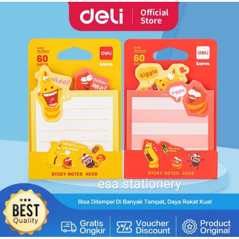 

Deli Larva Sticky Notes / Memo Tempel 76 x 76 mm 60 Lembar 2 Warna Lem Kuat EA039