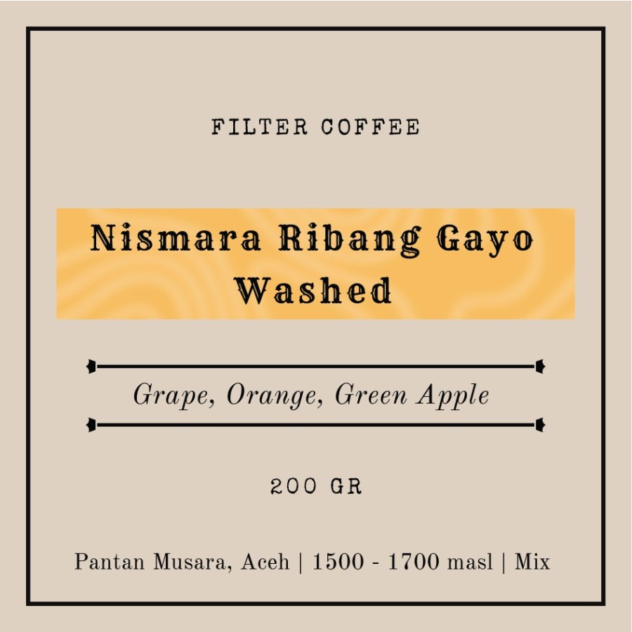 

Arabika Nismara Ribang Gayo Washed 200 gr