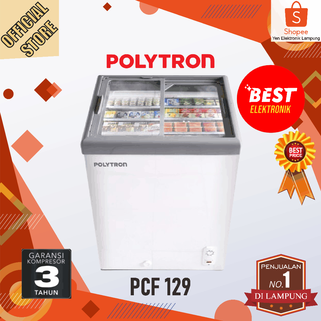 Chest Freezer POLYTRON PCF 129 Sliding Glass 100 liter Freezer Eskrim