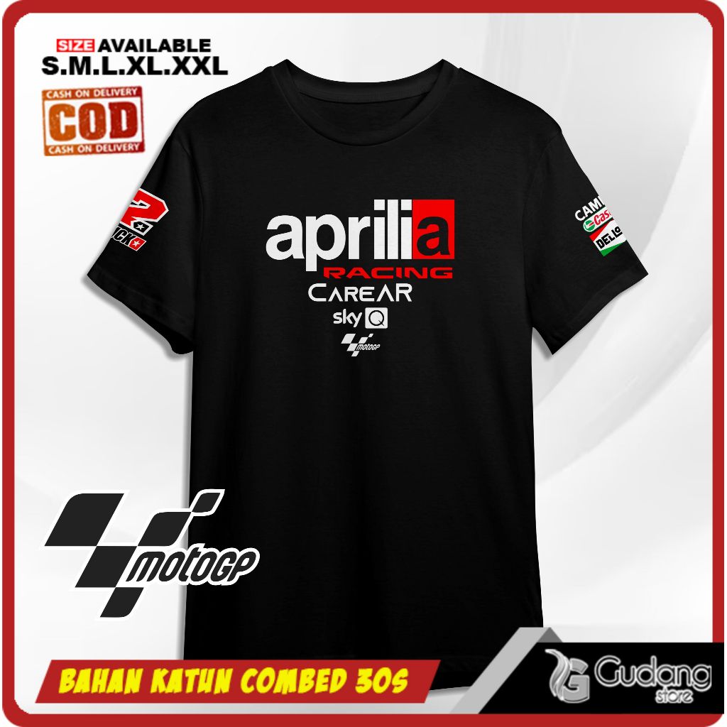T-shirt Kaos Baju MotoGP Aprilia Racing Team Moto GP Maverick Vinales