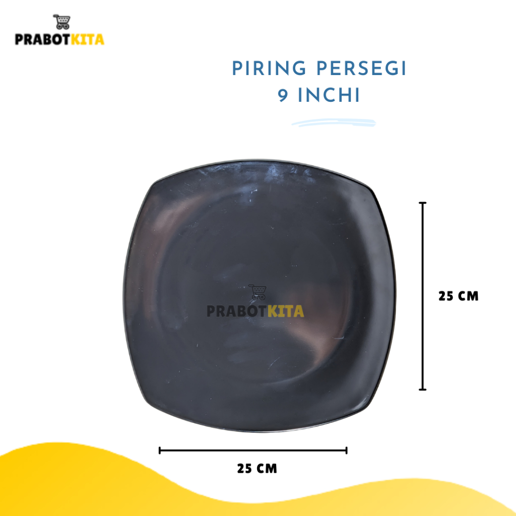Piring Persegi Hitam 9 Inch / Piring Melamin Kotak Hitam / Piring Polos Tebal
