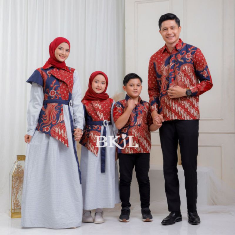 BKiL BATIK KANTHIL SERAGAM BUSANA MUSLIM KELUARGA FAMILY COUPLE KOMBINASI BATIK MODERN MODIS LEBARAN