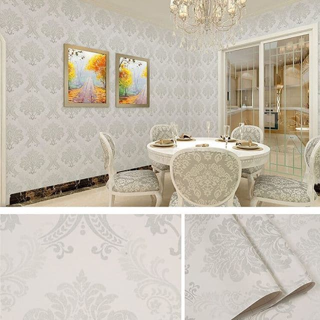 WALLPAPER STIKER DINDING BATIK SILVER DS CREAM