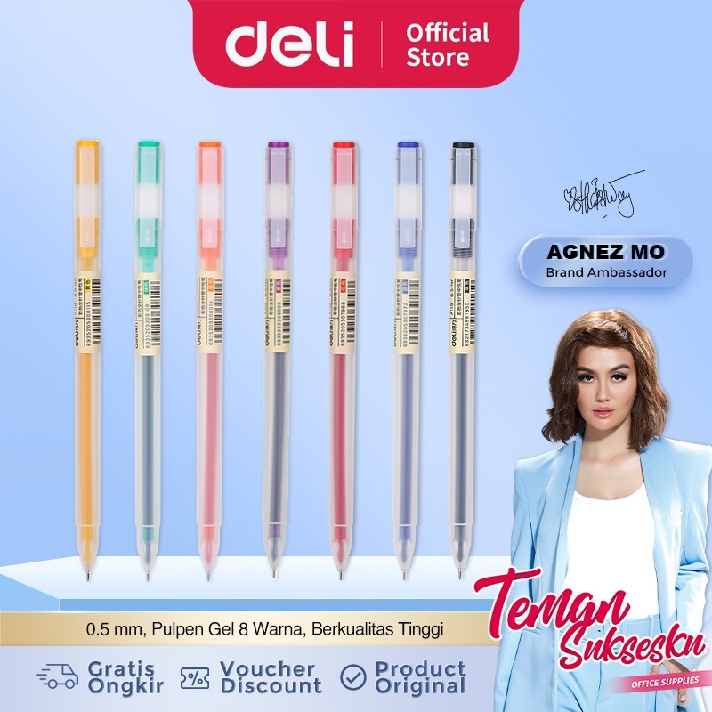 

Deli Color Gel Pen Pulpen Gel Warna Needle Tip 0.5mm A119 merah