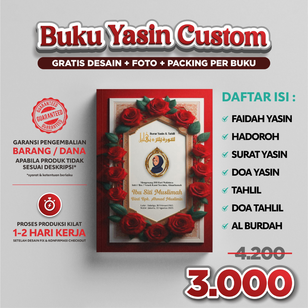 Buku Yasin & Tahlil Custom | Gratis Desain & Cetak Foto