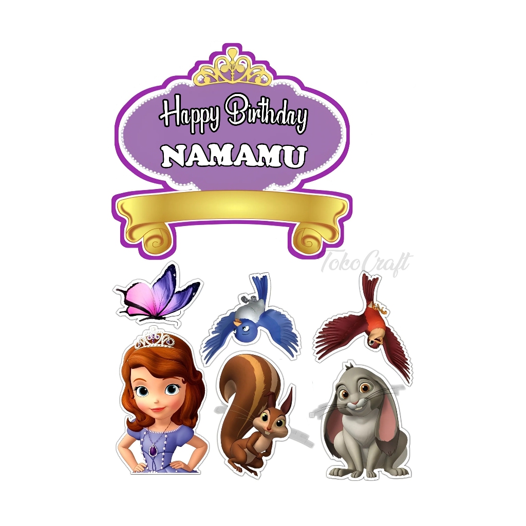 TOPPER CAKE PRINCESS SOFIA KUE ULANG TAHUN CUSTOM NAMA HAPPY BIRTHDAY