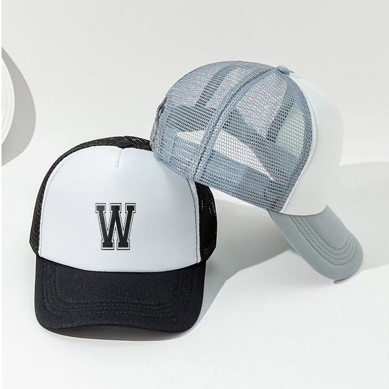 Topi Huruf W | Topi Baseballcap Abjad Huruf Teks Alphabet A B C D E F G H I J K L M N O P Q R S T U 