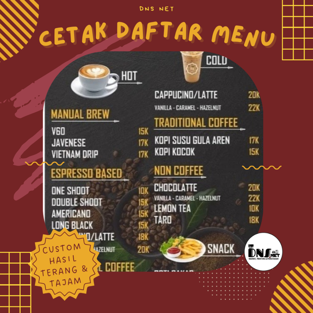 CETAK DAFTAR MENU MAKANAN MINUMAN A4