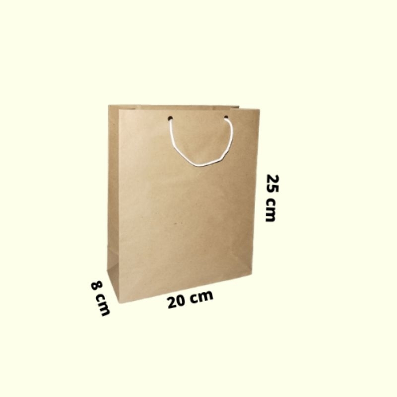 

Tas Kertas /Paperbag Polos Coklat /Kraft ukuran 20x8x25 (Isi 12 pcs)