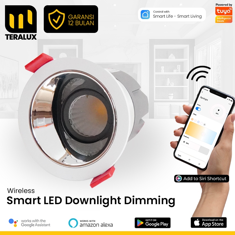 TERALUX Lampu Smart Dimming 12W 2700-6000K LED Downlight Tuya Voice Control