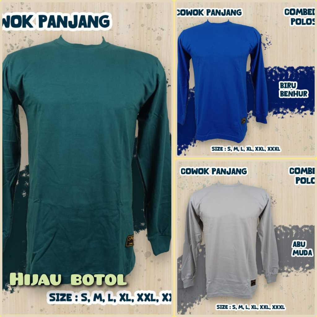 S-XXXL Kaos Polos Cowok Lengan Panjang/Seragam Kerja/Olahraga/Bigsize/Cotton Combed
