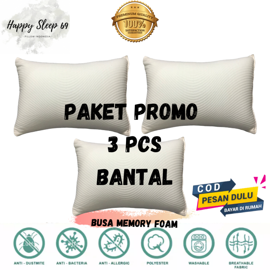 Paket hemat 1 set 3 bantal hotel super empuk bantal tidur bantal full memory foam bantal hotel binta