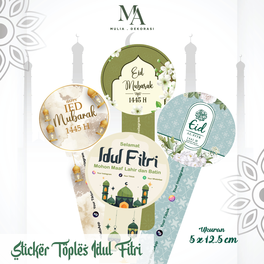

Sticker Toples Kue Kering Lebaran Custom Edisi Idul Fitri Label Bulat Lidah Segel Kemasan