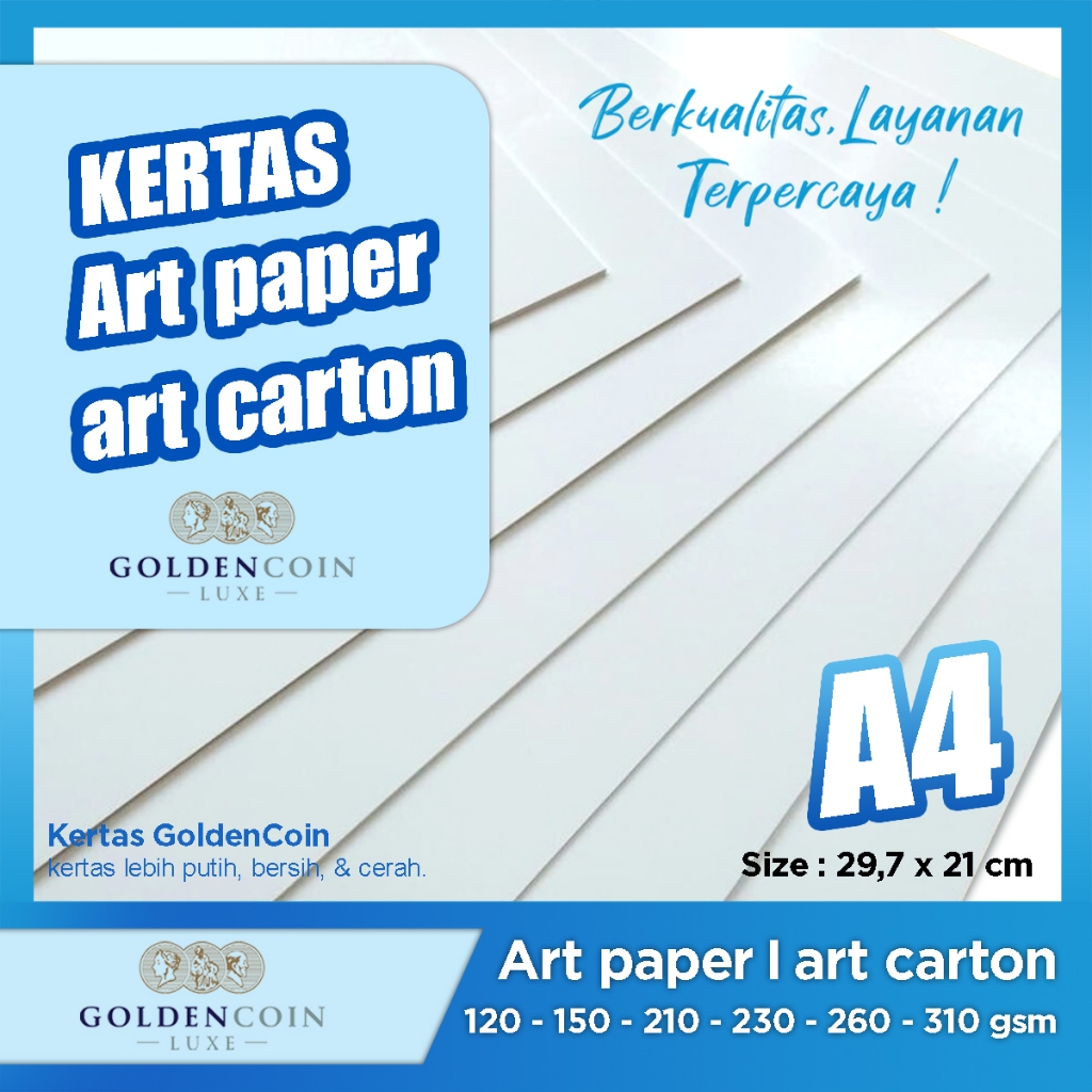 

Kertas Digital Print/Kertas Art Paper/Art Carton A4 POLOS (210 X 297) - AP 120, 50 LBR