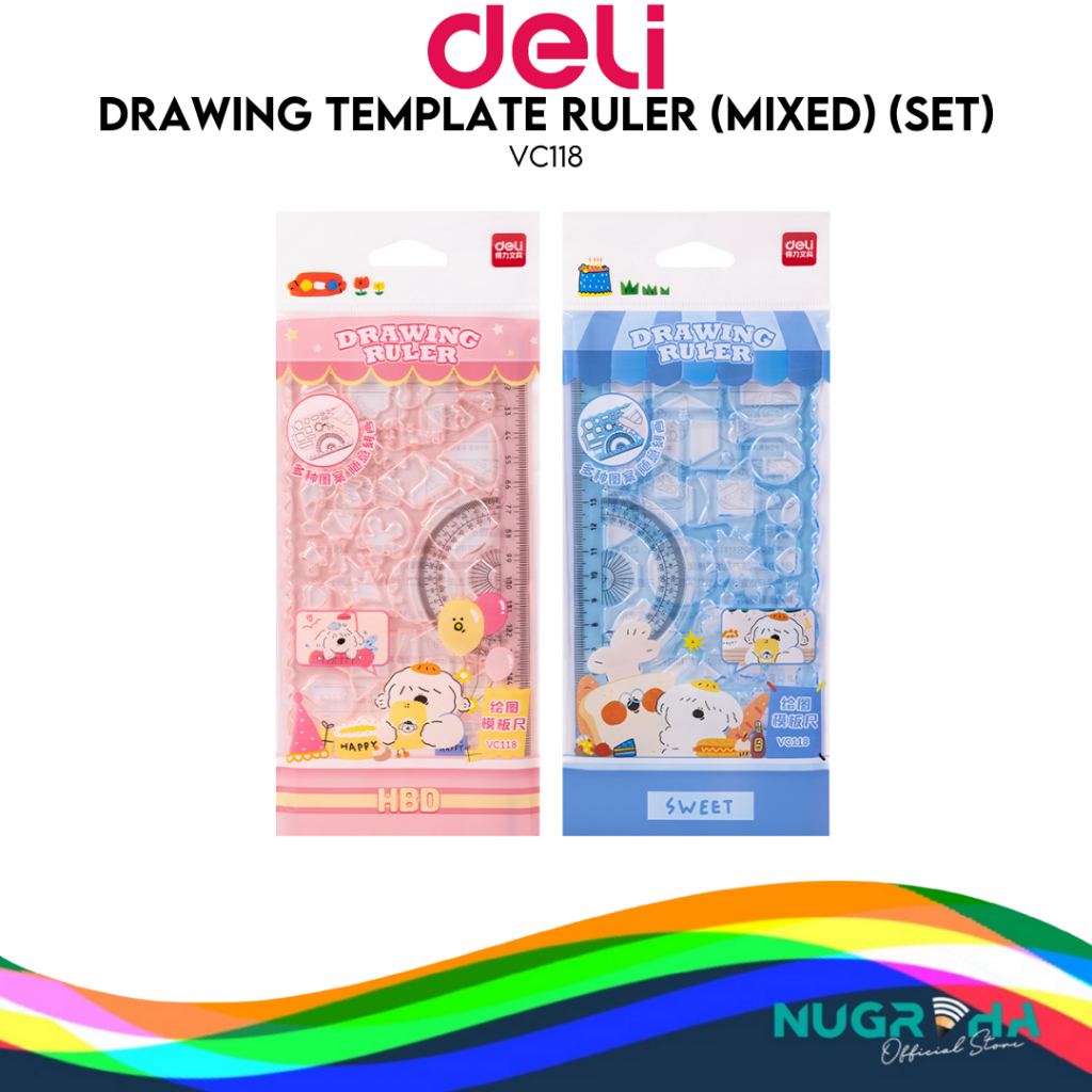 

Penggaris Motif DELI VC118 / Drawing Ruler 18cm (1 set isi 2 pcs)