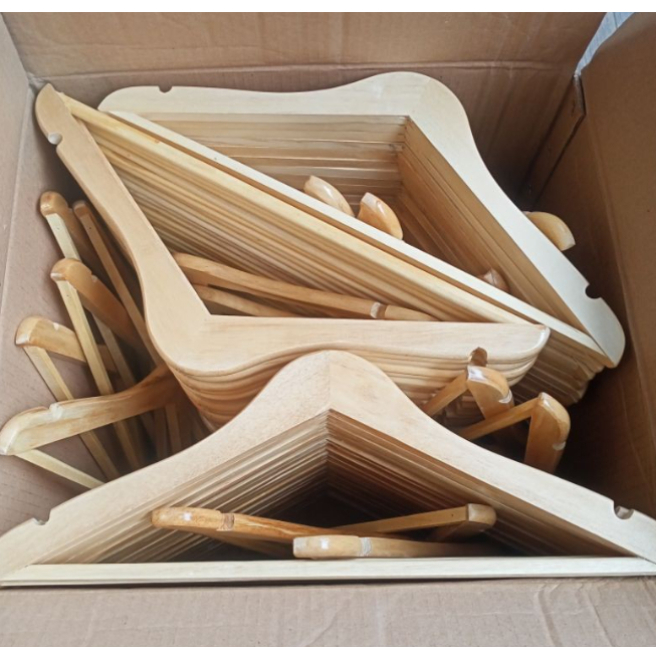 100PCS GROSIRAN HANGER KAYU NATURAL DEWASA HANGER BAJU