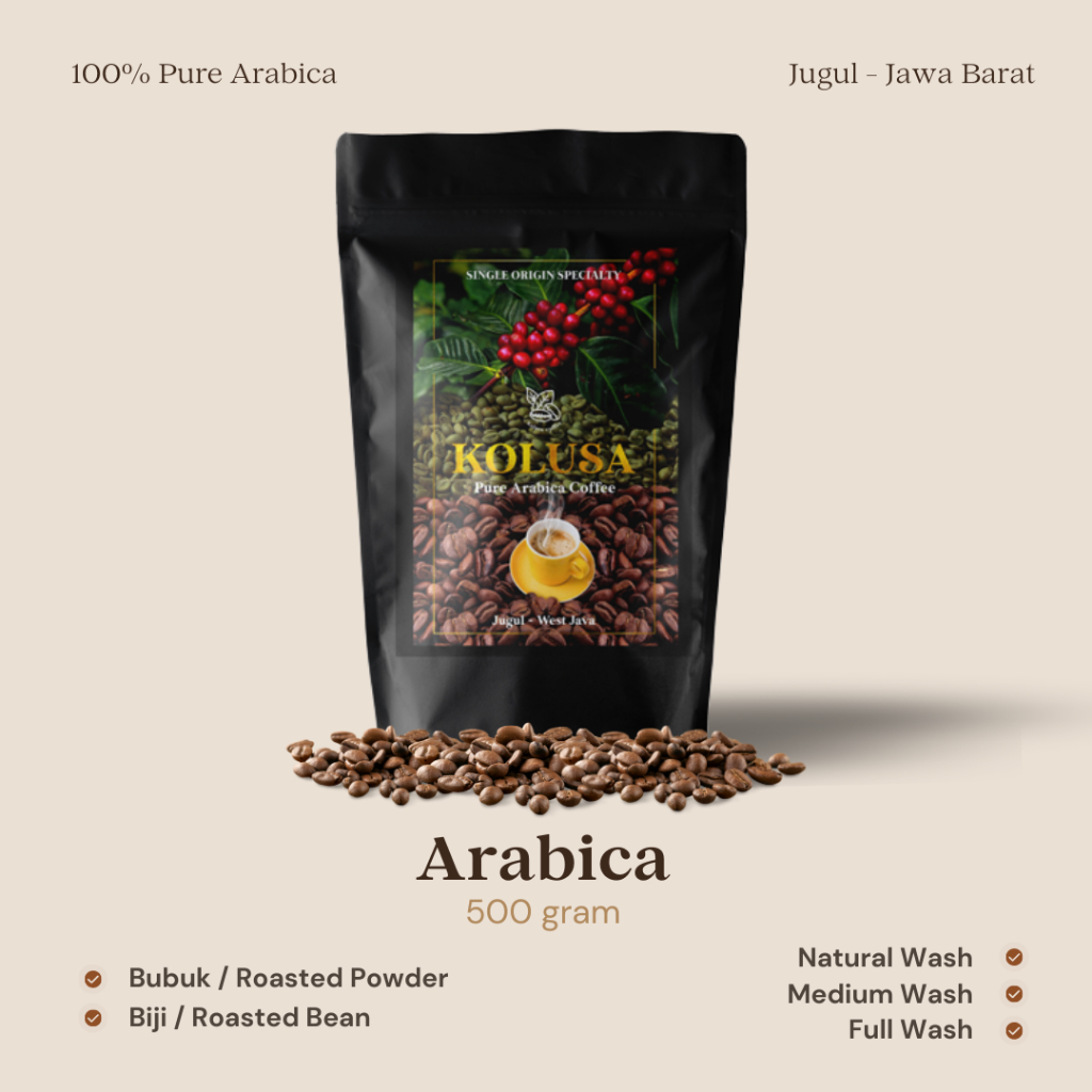 

Kopi Kolusa - Biji Kopi Arabica 500 gr - Varian Biji Halus Sedang Kasar - Natural Full Washed