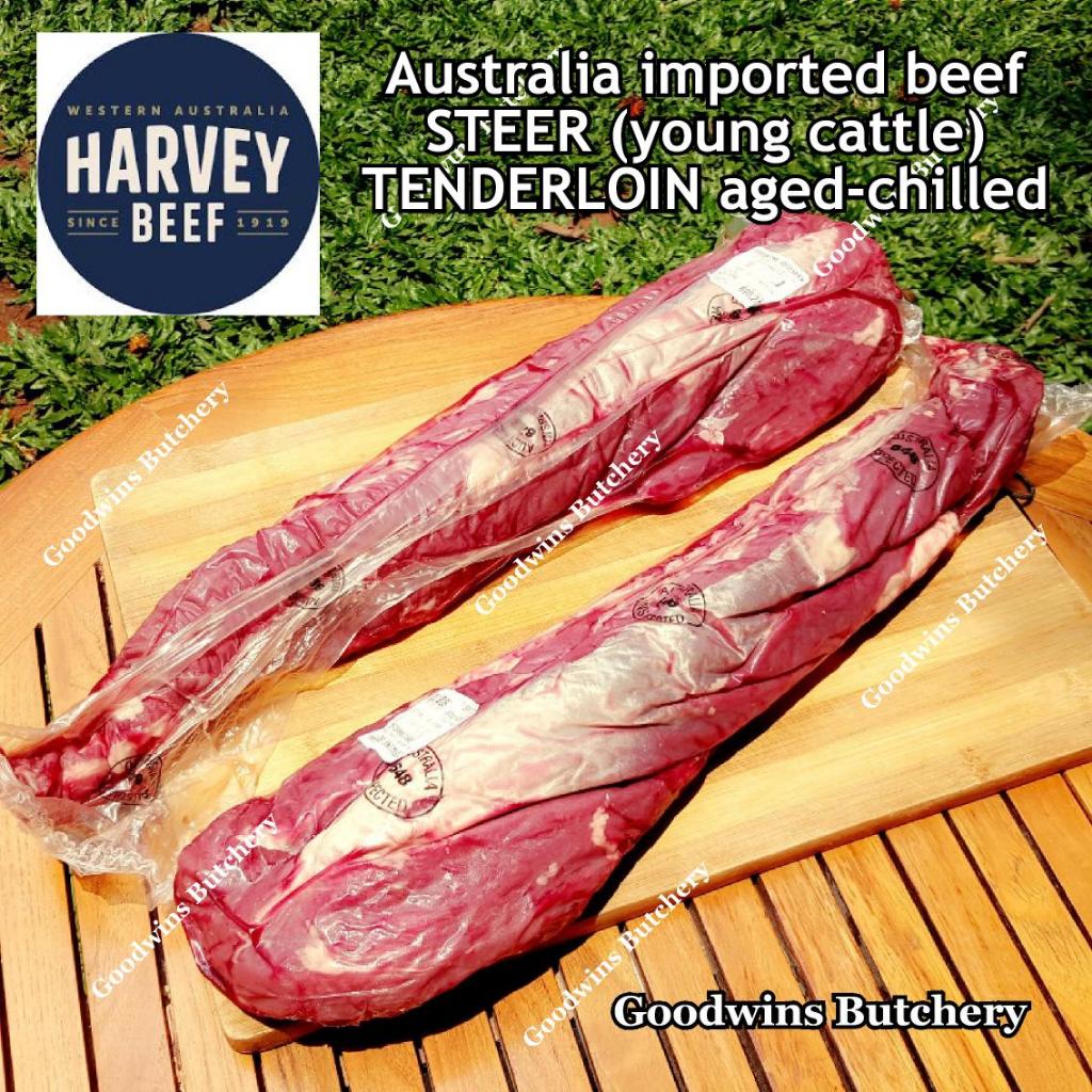 

2.5kg aged chilled beef TENDERLOIN Australia / New Zealand eye fillet mignon brand HARVEY MIDFIELD TAYLOR PRESTON