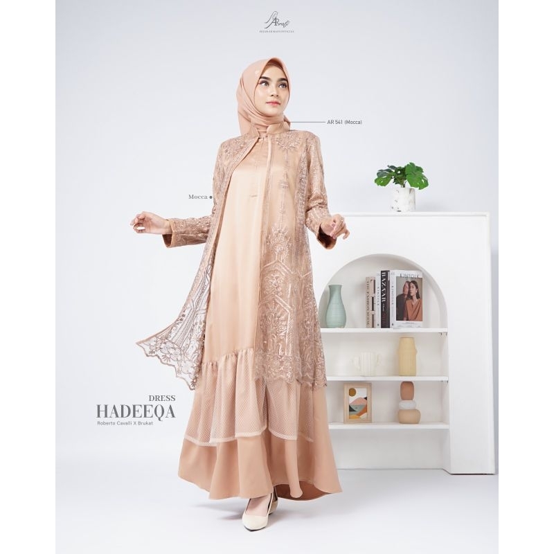 Dress Hijab Arrafi Hadeeqa Dress Gamis Busui Friendly Bahan Roberto Cavalli Mix Brukat