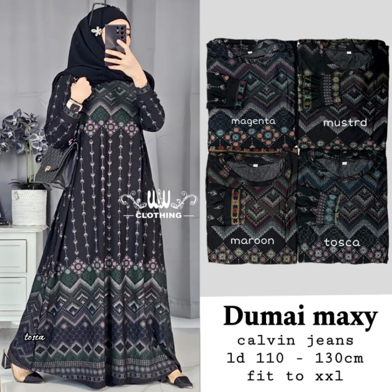 DUMAI MAXY GAMIS HITAM MOTIF BUNGA TERBARU JUMBO XXL  XXXL CALVIN JEANS LD 110 MELAR 130 SIMPLE ELEG