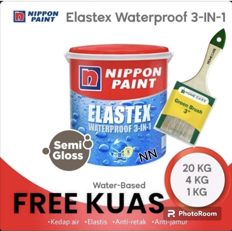 CAT NIPPON ELASTEX 4KG CAT TEMBOK DINDING DAK BETON ASBES SENG TALANG WATERPROOF GALVALUM KAYU BESI