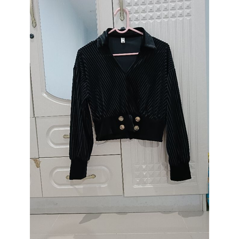 Black Velvet Button LongSleeve Top BRAND YX STUDIO