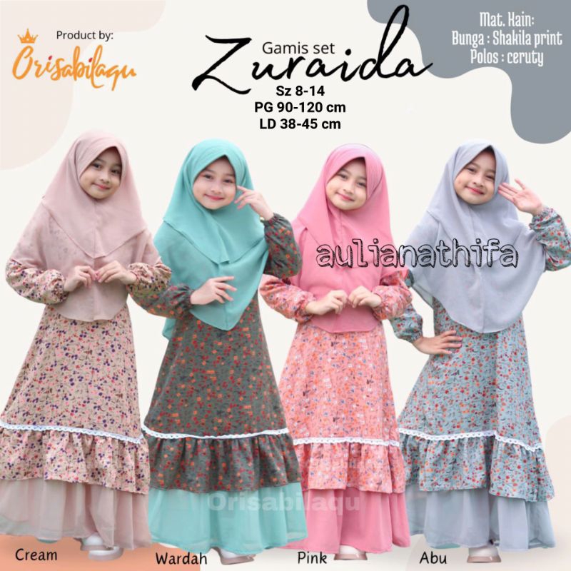 Setelan Gamis Jilbab Syari Anak Perempuan sz 8-14 Zuraida Orisabilaqu Kakadede Gamis Syar'i